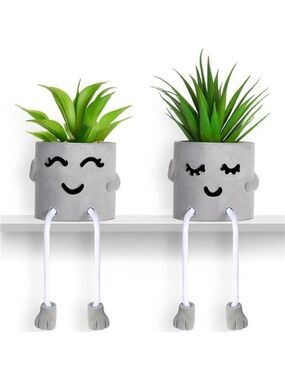Artificial succulent potted plant cute faux desk decor for office bedroom shelf